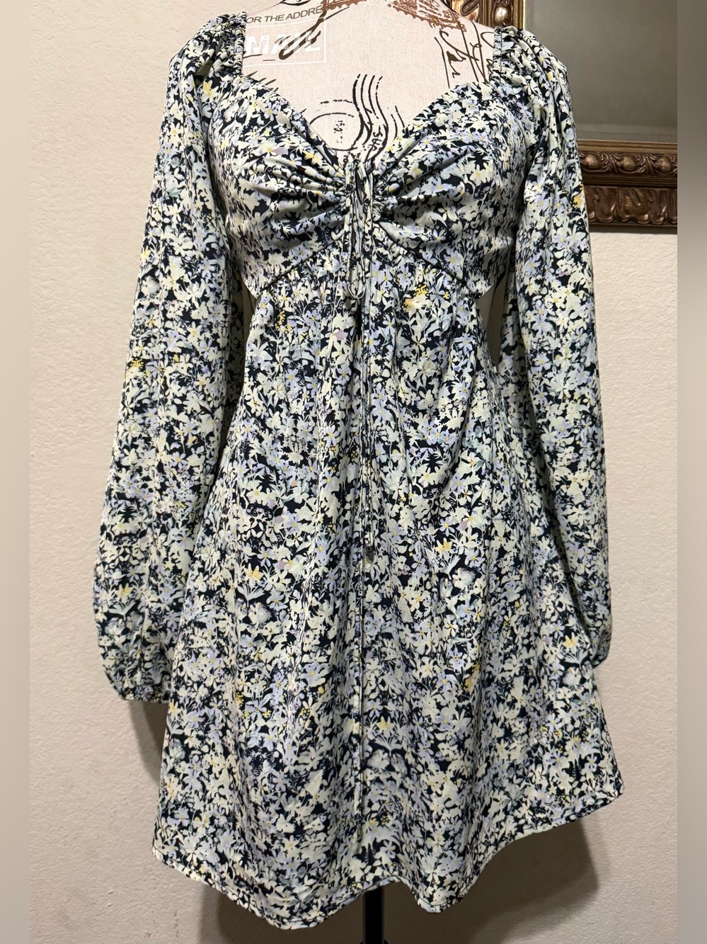 L.A. Hearts Navy Floral Mini Dress with Pale Blue & Pink Accents